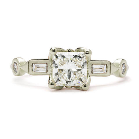 Bijou Engagement Ring with Princess Diamond in 18K White Gold