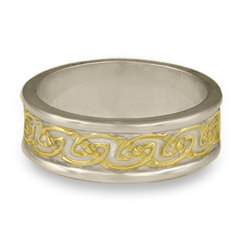 Bordered Petra Wedding Ring in 14K White Borders and Base/18K Yellow Center Design