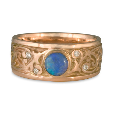 Continuous Garden Gate Wedding Ring with Opal in 14K Rose Gold