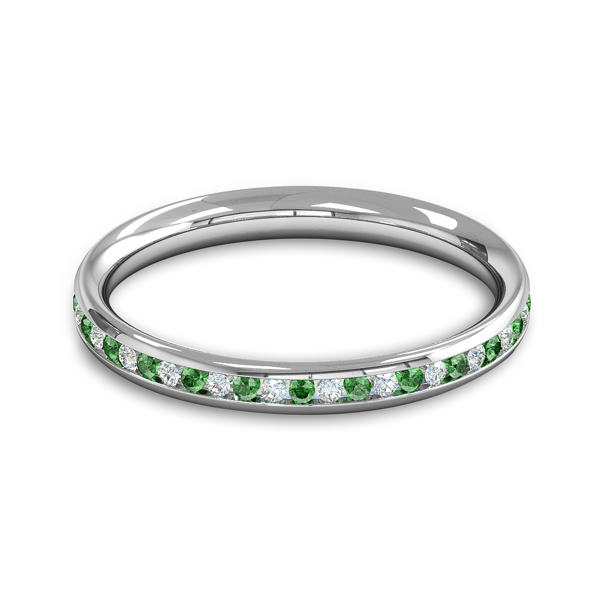Diamond and Emerald Fairtrade Gold Eternity Ring in 18K White Fairtrade Gold