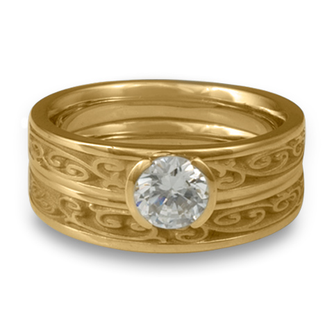 Extra Narrow Continuous Garden Gate Bridal Ring Set in 14K Yellow Gold