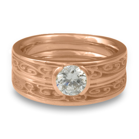 Extra Narrow Continuous Garden Gate Bridal Ring Set in 18K Rose Gold