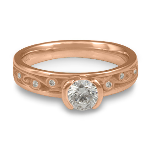 Extra Narrow Continuous Garden Gate Engagement Ring with Gems in 18K Rose Gold