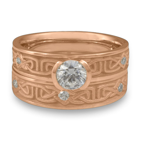Extra Narrow Labyrinth Bridal Ring Set with Gems in 18K Rose Gold