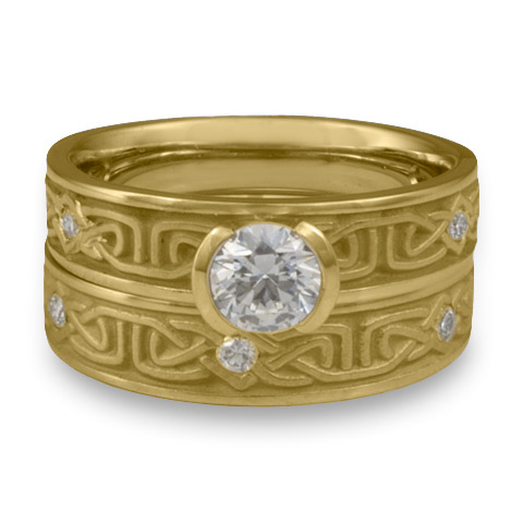 Extra Narrow Labyrinth Bridal Ring Set with Gems in 18K Yellow Gold