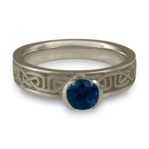 Extra Narrow Labyrinth Engagement Ring in 14K White Gold with Sapphire