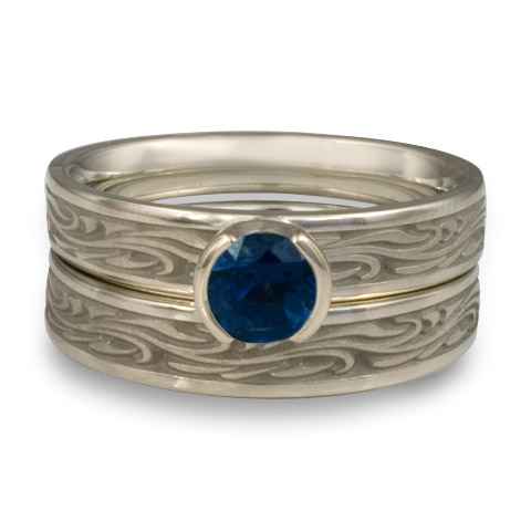 Extra Narrow Starry Night Bridal Ring Set in 14K White Gold With Sapphire