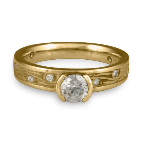 Extra Narrow Starry Night Engagement Ring with Gems in 14K Yellow Gold with Diamond