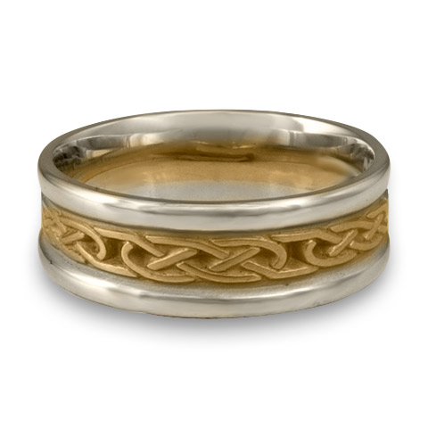 Extra Narrow Two Tone Love Knot Wedding Ring in 14K Gold White  Borders/Yellow Center Design