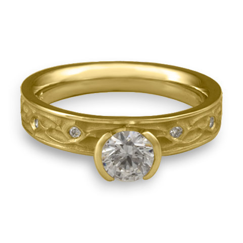 Extra Narrow Water Lilies Engagement Ring with Gems in 18K Yellow Gold