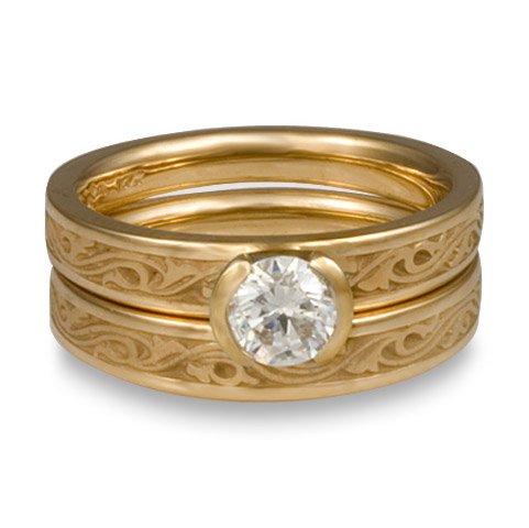 Extra Narrow Wind and Waves Bridal Ring Set in 14K Yellow Gold