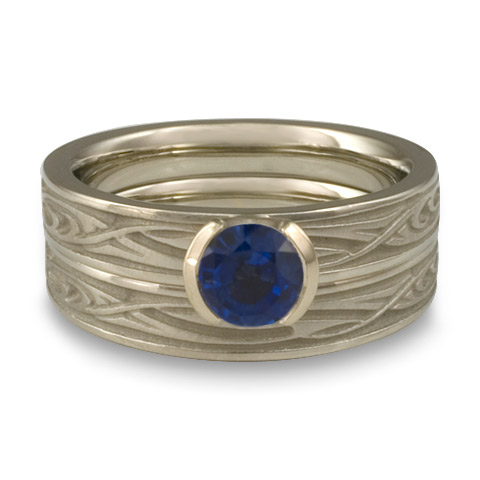 Extra Narrow Yin Yang Bridal Ring Set in 14K White Gold With Sapphire