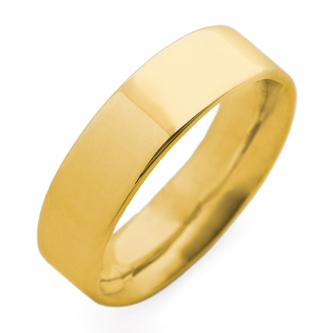 Flat Topped Comfort Fit Wedding Ring 6mm in 14K Yellow Gold