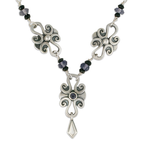 Lee Necklace Silver with Gem in Iolite and Black Spinel