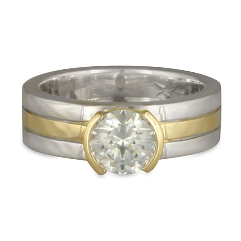 Marcello Engagement Ring in Sterling Borders/18K Yellow Center/Sterling Base With Diamond