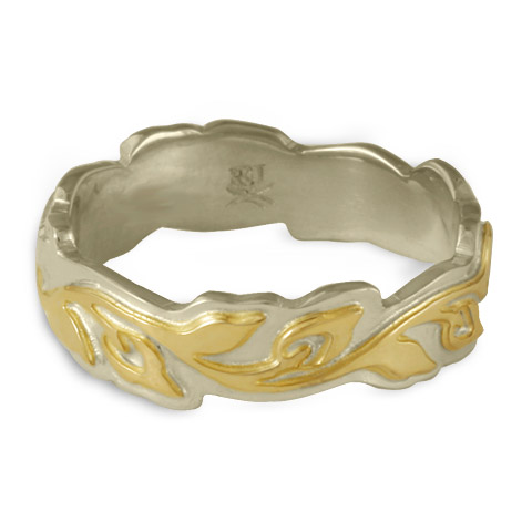 Medium Borderless Flores Wedding Ring in 14K White Gold Base & 18K Yellow Gold Design