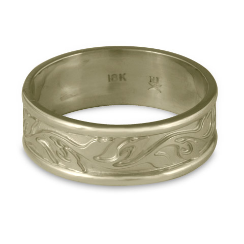 Narrow Bordered Flores Wedding Ring in 18K White Gold