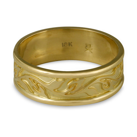 Narrow Bordered Flores Wedding Ring in 18K Yellow Gold