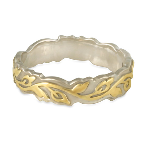Narrow Borderless Flores Wedding Ring in 14K White Gold & 18K Yellow Gold