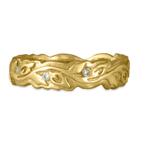 Narrow Borderless Flores Wedding Ring with Diamonds in 18K Yellow Gold