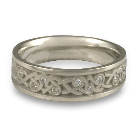 Narrow Celtic Hearts Wedding Ring with Gems in Platinum