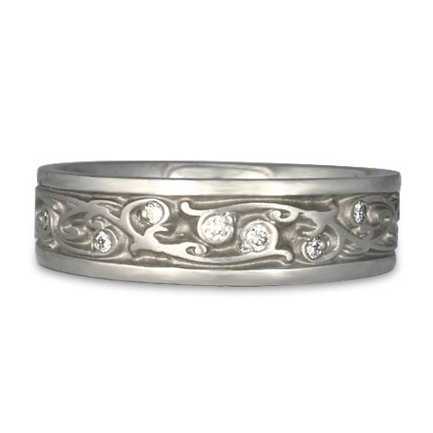 Narrow Continuous Garden Gate Wedding Ring with Gems in Platinum