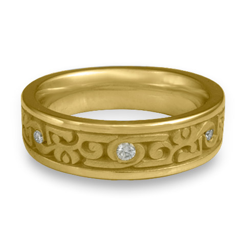 Narrow Luna Wedding Ring with Gems in 18K Yellow Gold