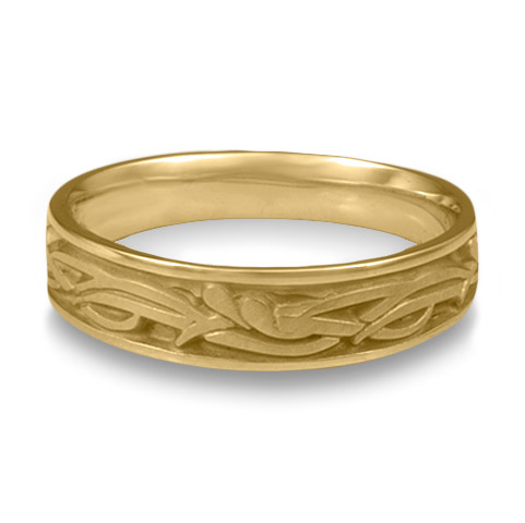 Narrow Paradise Flower Wedding Ring in 14K Yellow Gold