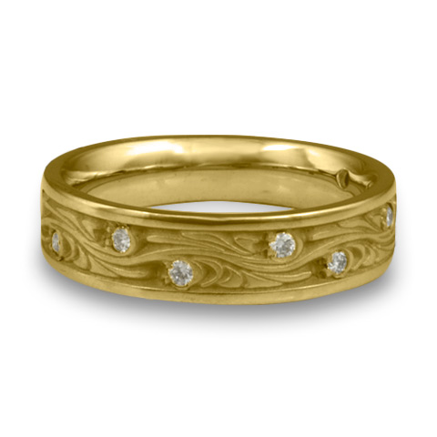 Narrow Starry Night Wedding Ring with Gems in 14K Yellow Gold