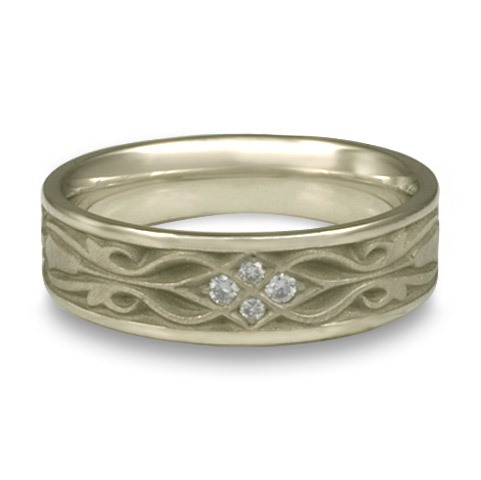 Narrow Tulip Braid Wedding Ring with Gems in Platinum