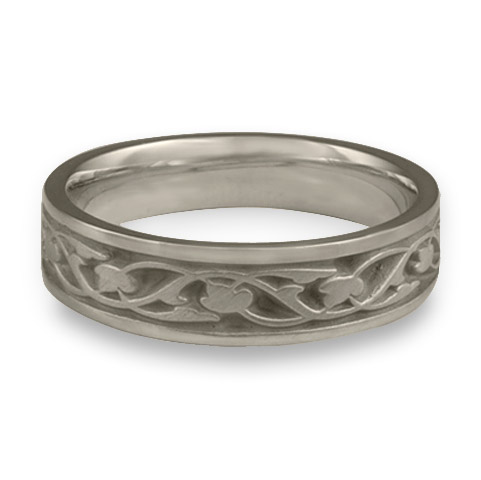 Narrow Tulips and Vines Wedding Ring in Stainless Steel