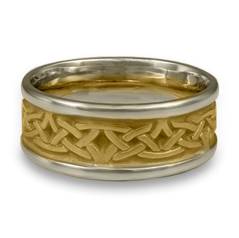 Narrow Two Tone Celtic Arches Wedding Ring in 18K Yellow Gold Center & White Gold Borders