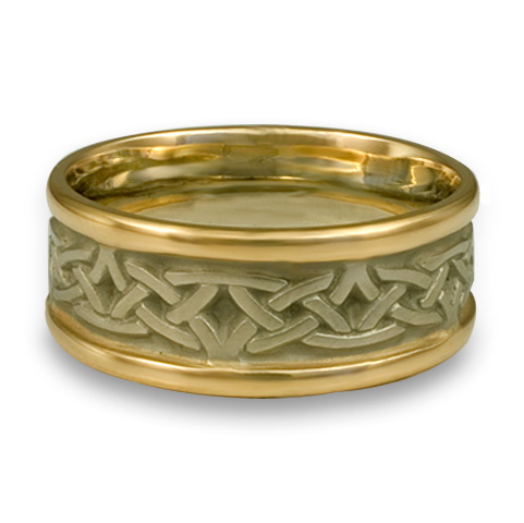 Narrow Two Tone Celtic Arches Wedding Ring in 18K Yellow Gold Borders & White Gold Center