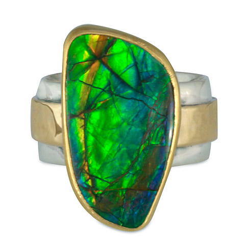 One-of-a-Kind Ammonite Opal Wistra Ring in 14K & 24K Gold, Silver & Ammonite Opal