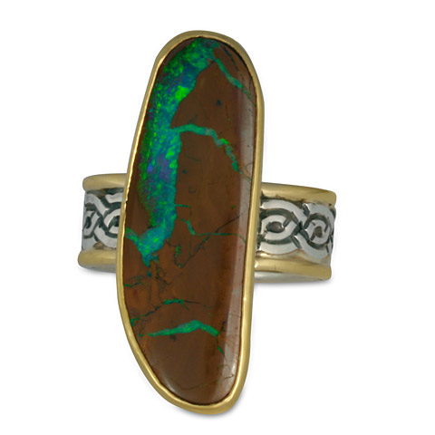 One-of-a-Kind Boulder Opal Laura Ring in 14K Gold, 24K Gold, Silver & Opal