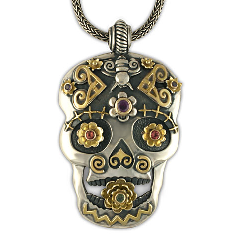 One-of-a-Kind Catriona Skull Pendant in 14K Yellow Gold & Sterling Silver