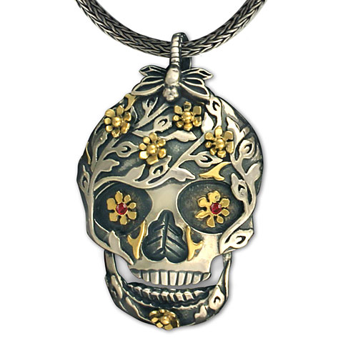 One-of-a-Kind Flora Skull Pendant in