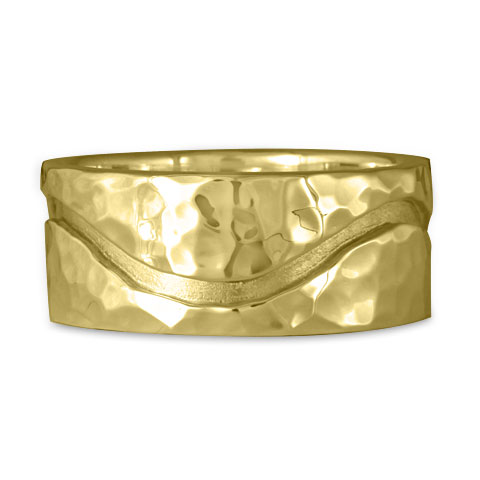 River Gold Wedding Ring 10mm Hammered in 18K Yellow Gold