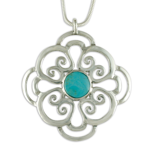 Rose Silver and Turquoise Pendant in Turquoise