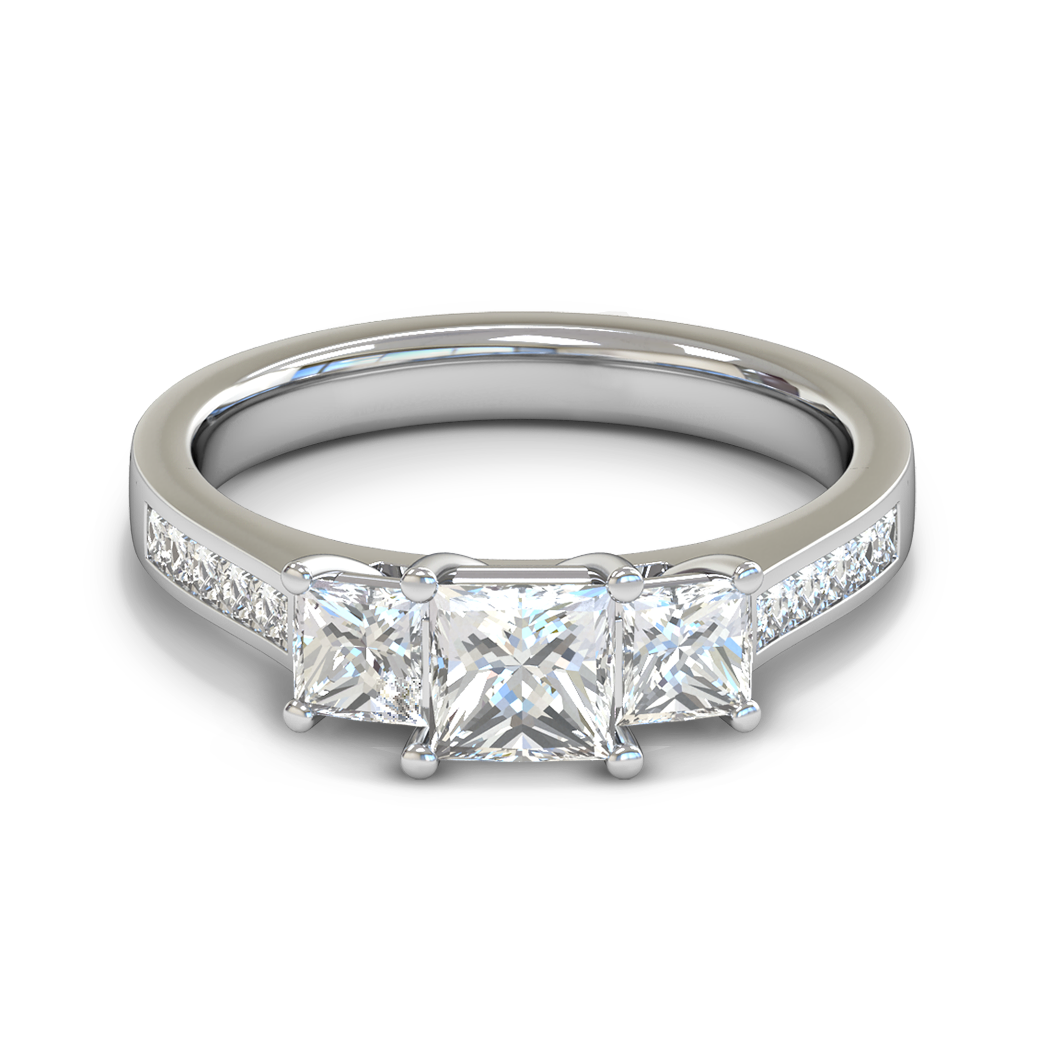 Trilogy Princess Cut Diamond Fairtrade Gold Engagement Ring in 18K White Fairtrade Gold