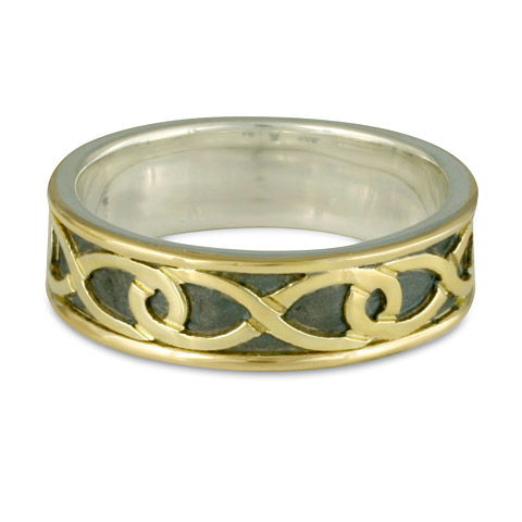 Twinning Infinity Wedding Ring in 18K Yellow Gold Borders & Center w Sterling Silver Base