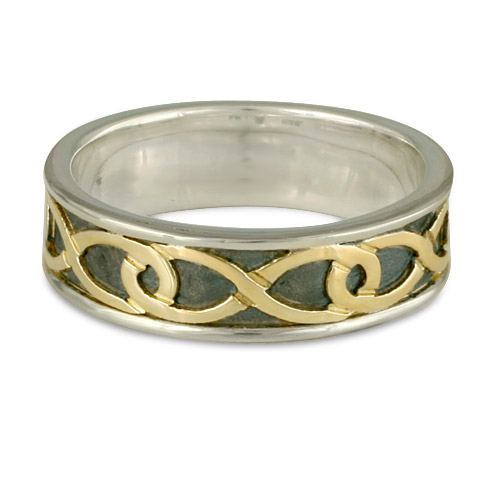 Twinning Infinity Wedding Ring in Sterling Silver Center & Base w 14K Yellow Gold Borders