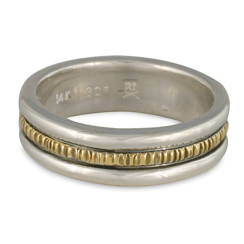 Wide Bridges Wedding Ring in 18K Yellow Gold Center & Sterling Silver Base