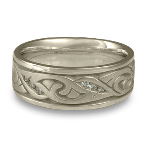 Wide Papyrus Wedding Ring with Gems in Platinum