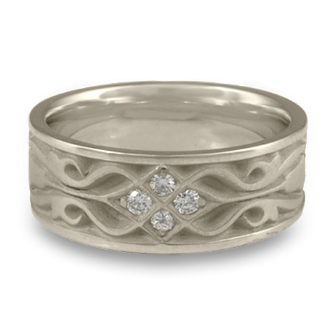 Wide Tulip Braid Wedding Ring with Gems in Platinum