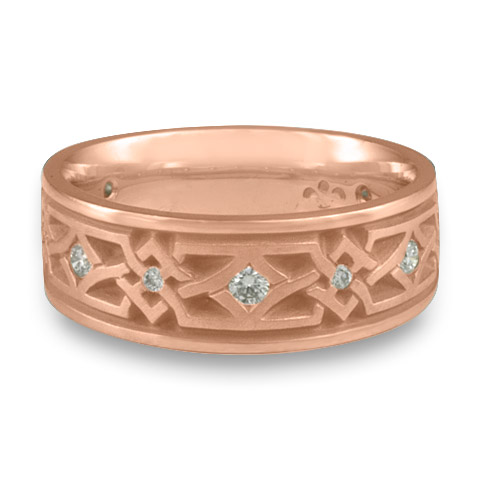 Wide Weaving Stars Wedding Ring with Gems in 14K Rose Gold