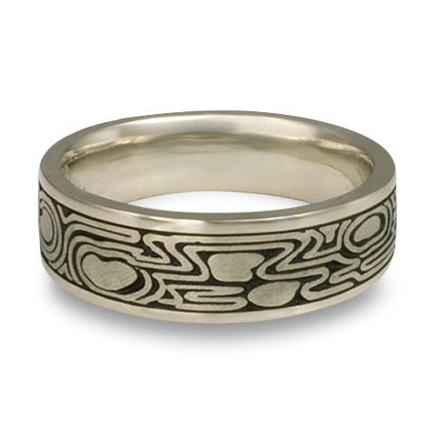 Wide Zen Garden Wedding Ring in 14K White Gold With Antique