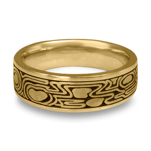 Wide Zen Garden Wedding Ring in 14K Yellow Gold With Antique