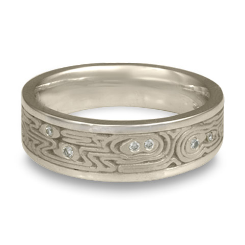 Wide Zen Garden Wedding Ring with Gems in Platinum