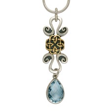 Basket Pendant with Briolite in 14K Yellow Gold Design w Sterling Silver Base
